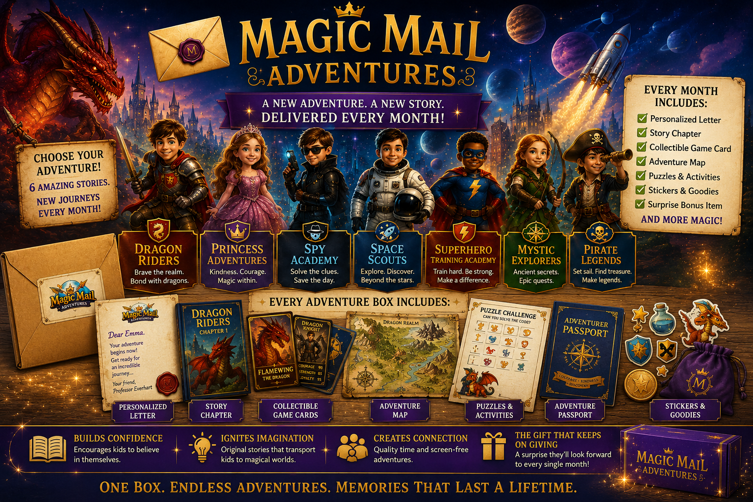 Magic Mail Adventures monthly box contents